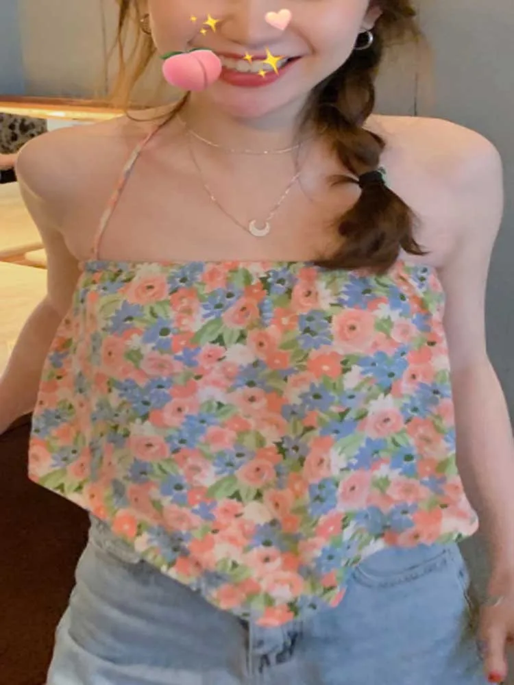 Женская майка с цветочным принтом летний топ в Корейском стиле - купить по