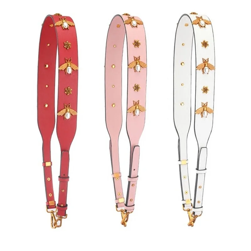 New Soft Leather Bag Strap Color Rivet Handbags Belts Women Bags Strap Leather Handle Accessory Bag Parts Icon Bag Belts