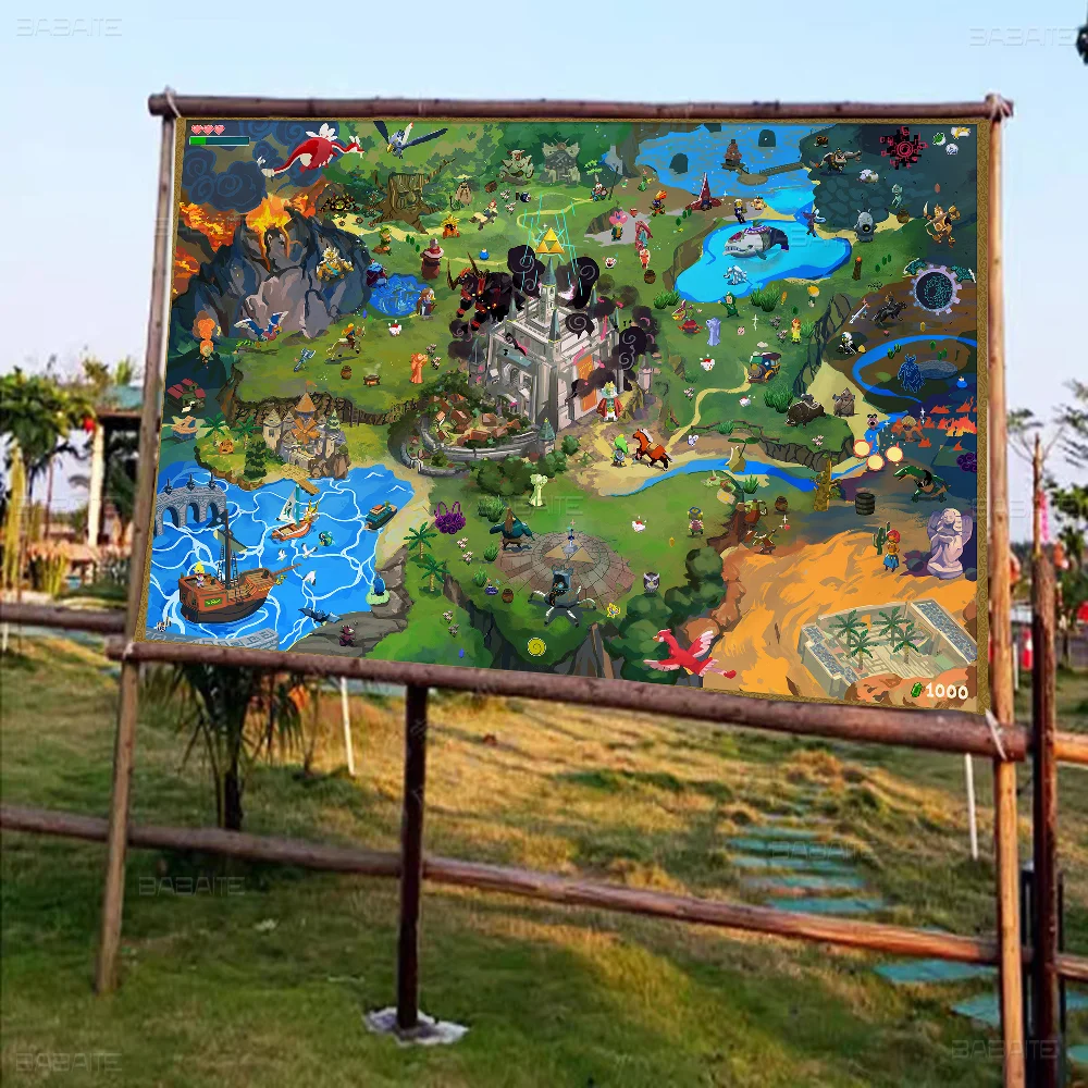 Z-Zeldas карта баннер Художественная печать японский настенный флаг Аниме Декор для