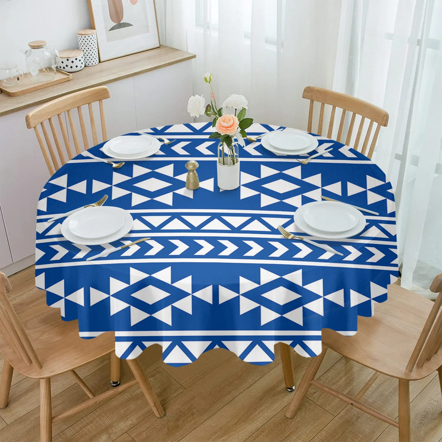 

Native Tribal Patterns Waterproof Tablecloth Tea Table Decoration Round Table Cover for Kitchen Wedding Party Home Dining Room