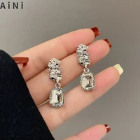 trendy jewelry 925 silver needle geometric earrings for women girl hot sale luxury design glass drop earrings gifts wholesale