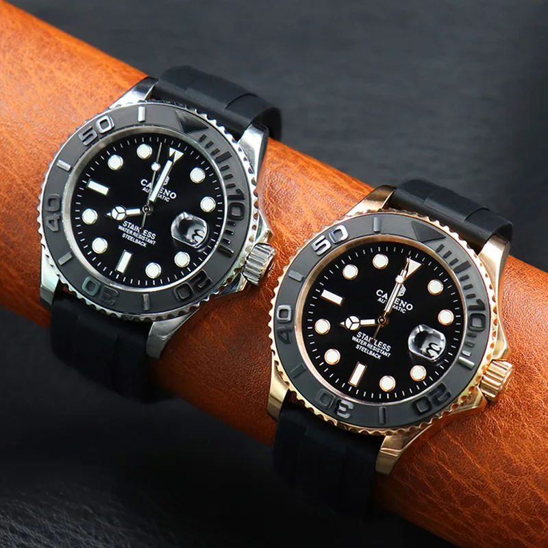 Часы CASENO мужские водонепроницаемые модные роскошные светящиеся золотистые