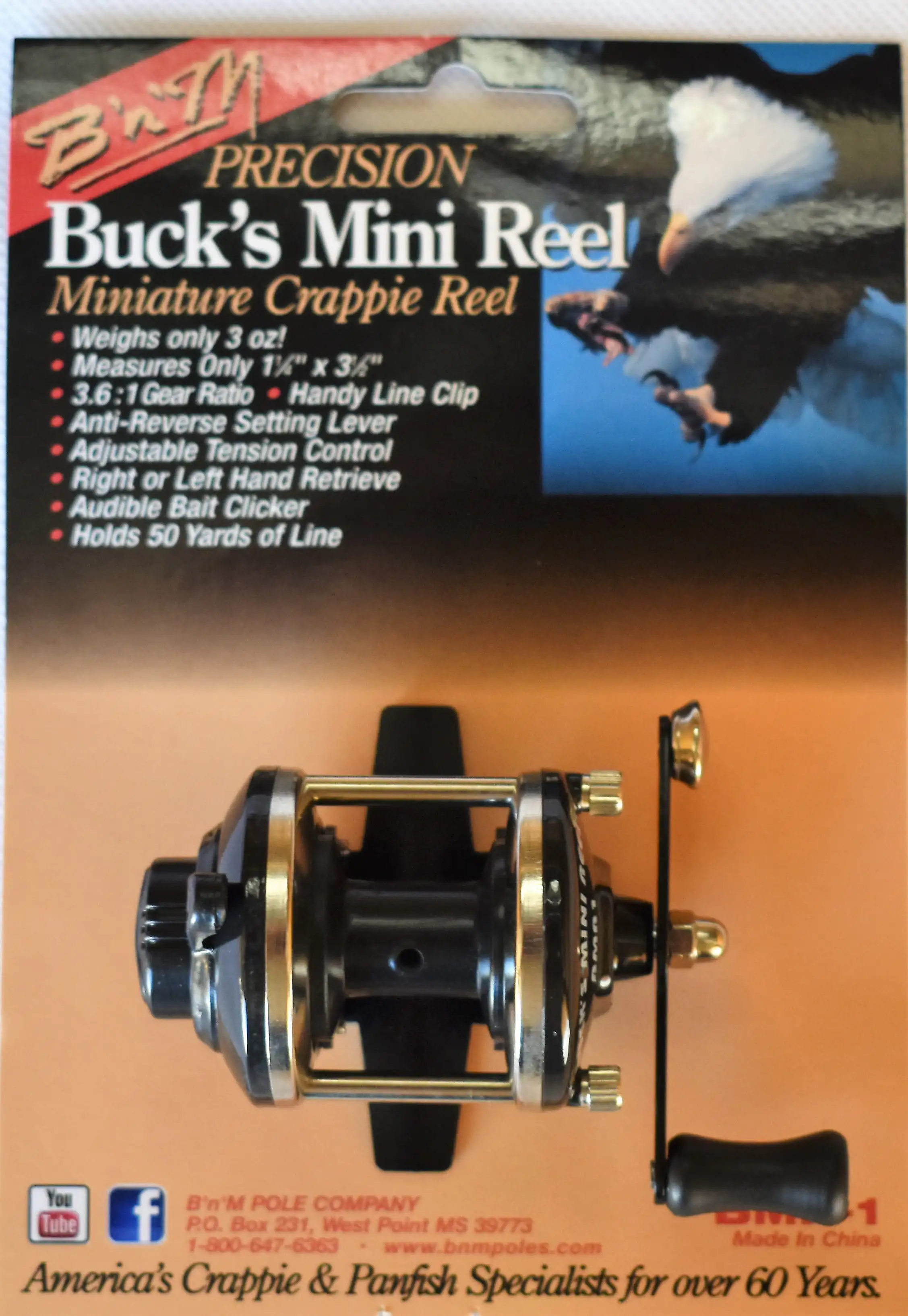 

Bnm Bucks Mini Reel Righthand/ Lefthand Holds 50 Yards