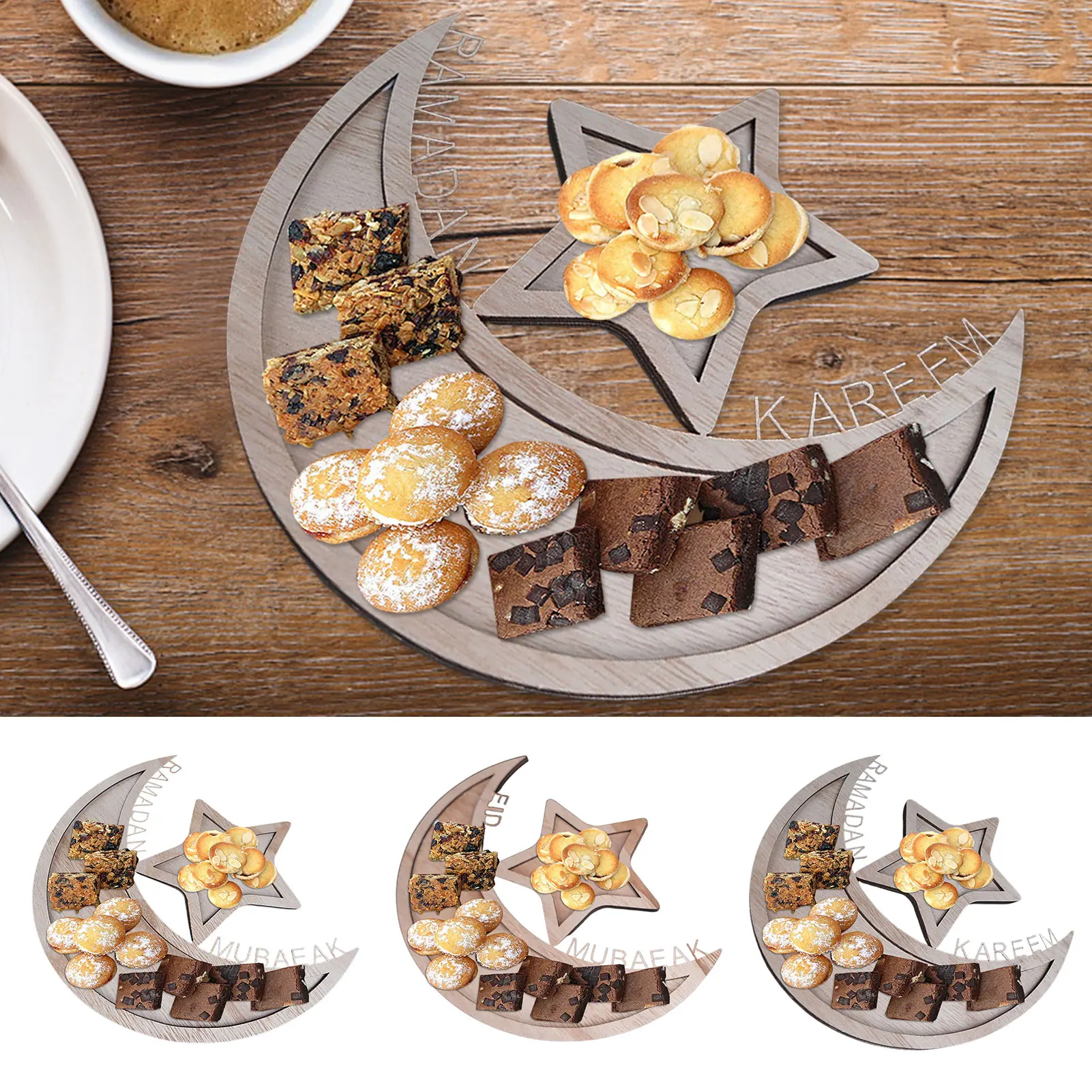 

Moon Srar Food Serving Tray Wooden Dessert Pastry Display Plate Food Dish For Ramadan Eid Mubarak Islam Muslim Eid Al Fitr Party
