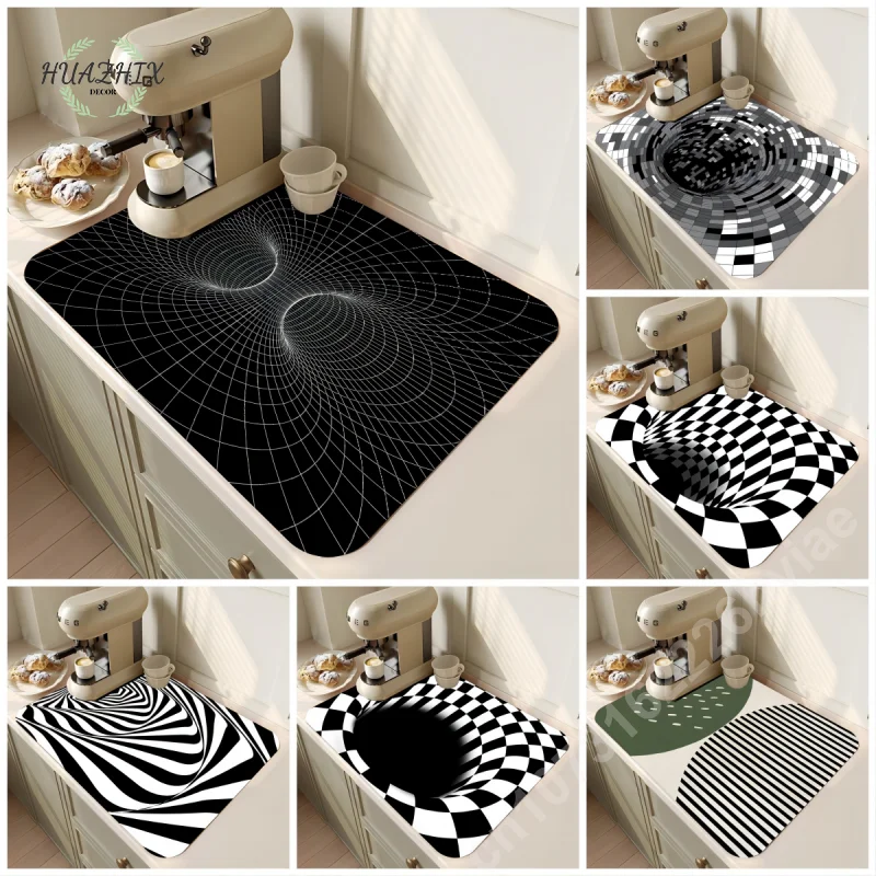 

Geometric Pattern Kitchen Drain Pad Super Absorbent Heat Proof Dish Drying Mat Waterproof Non-slip Bottle Tableware Placemat