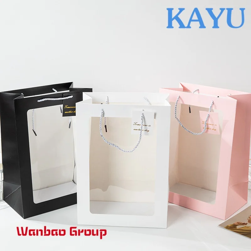 Hot sale Factory Price Paper Gift Bags Flower Bag Packaging Gift Packing Bag With clear transparent Window