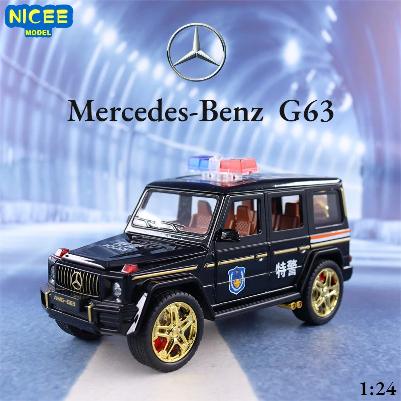 

1:24 Mercedes Benz G63 полицейский автомобиль внедорожник литая под давлением модель автомобиля из металлического сплава со звуком фотосессия детская игрушка подарок F526