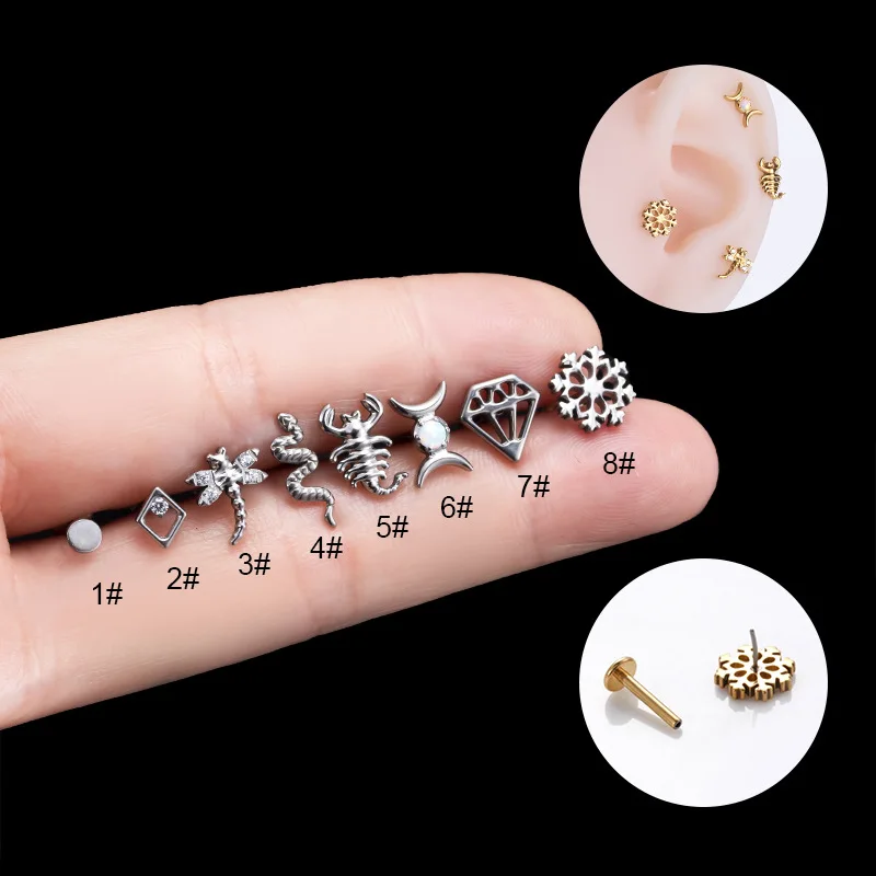 

1PC 16g G23 Titanium Piercing CZ Lip Labre Earrings Lip Stud Ring Tragus Free Spiral Cartilage Jewelry For Women