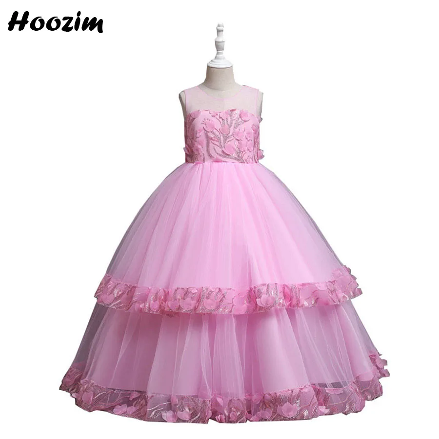 

Peach Pink Tulle Sequined Applique Gala And Wedding Layered Dress Girls 6 To 13 Year Luxury Prom And Evening Party Dresses Child