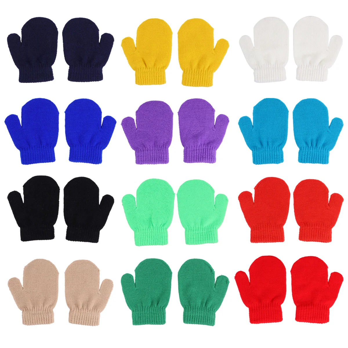 

12 Pairs Elastic Children's Knitted Gloves Kids Winter Mittens Toddlers Acrylic