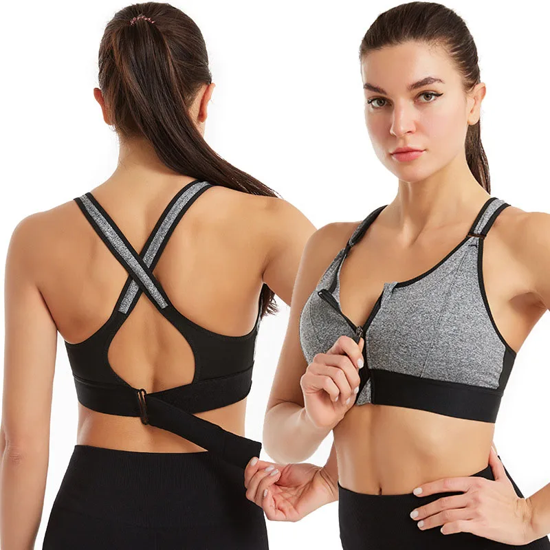 

New Adjustable Front Zipper Sports Bra Yoga Sports Shockproof No Steel Ring Vest Cross Beauty Back Underwear Women