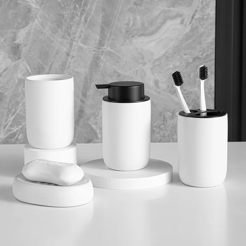 

Bathroom Accessories Set Soap Lotion Dispenser Ceramic Toothbrush Holder Soap Dish Tumbler or Pump Bottle Cup Shampoo Bottle