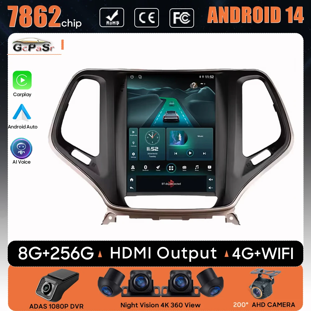 Фото Автомобильный радиоприемник для Jeep Cherokee 5 KL 2014-2018, 9,7 дюйма, навигация GPS, Android, автомобильный Carplay, Android 14 Bluetooth Камера BT No 2din 4G №1