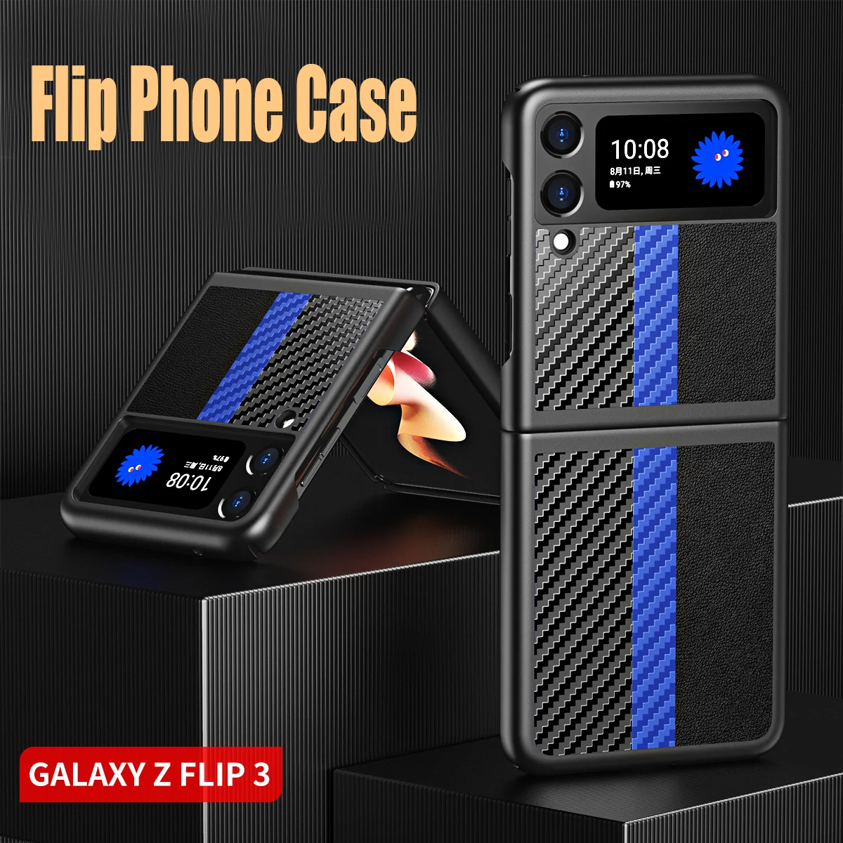 

Защитный чехол из углеродного волокна и кожи для Samsung Galaxy z Flip 3 5g, противоскользящие противоударные чехлы для телефонов Coque Fundas