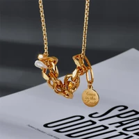2022 new fashion women geometric nature freshwater pearl letter coin pendant necklace women sexy party clavicle chain necklace