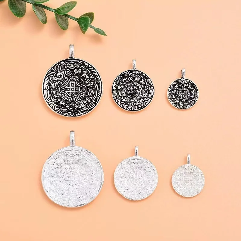 

1pcs/lot S925 Sterling Silver Vintage Jiugong Bagua Amulet Pendant Tibetan Thai Silver pendant Buddhism semi-finished product