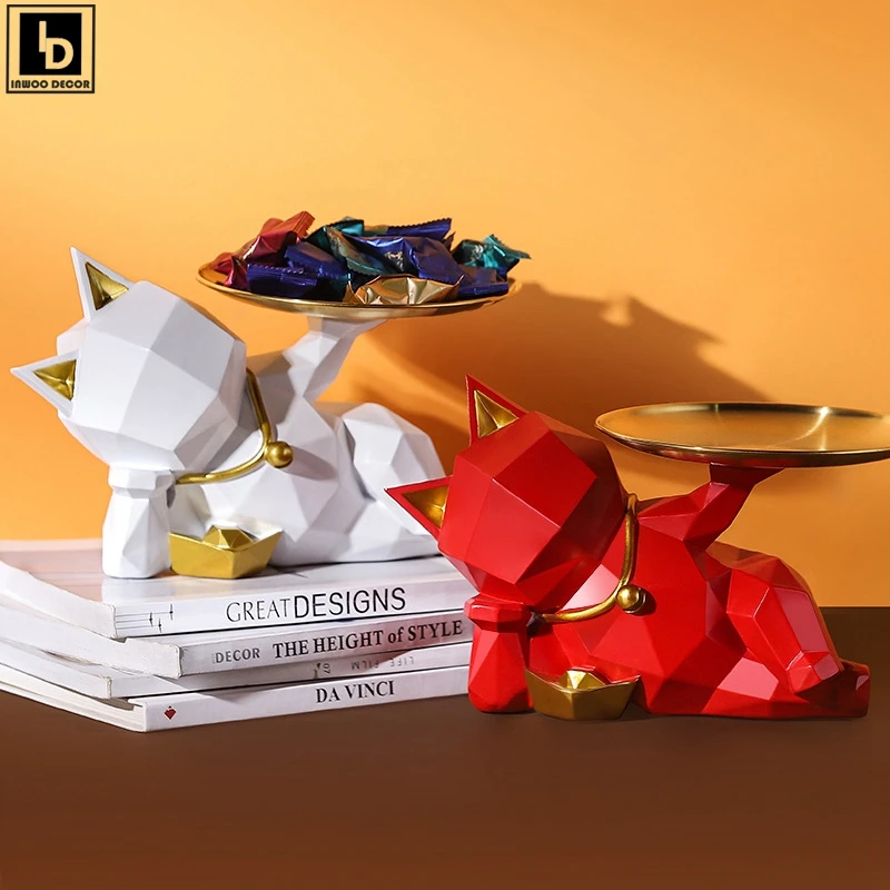 

Abstract Geometrical Lucky Cat Figurines Sculpture Statue Storage Tray Holder Desk Ornaments Living Room Home Decor Decoration