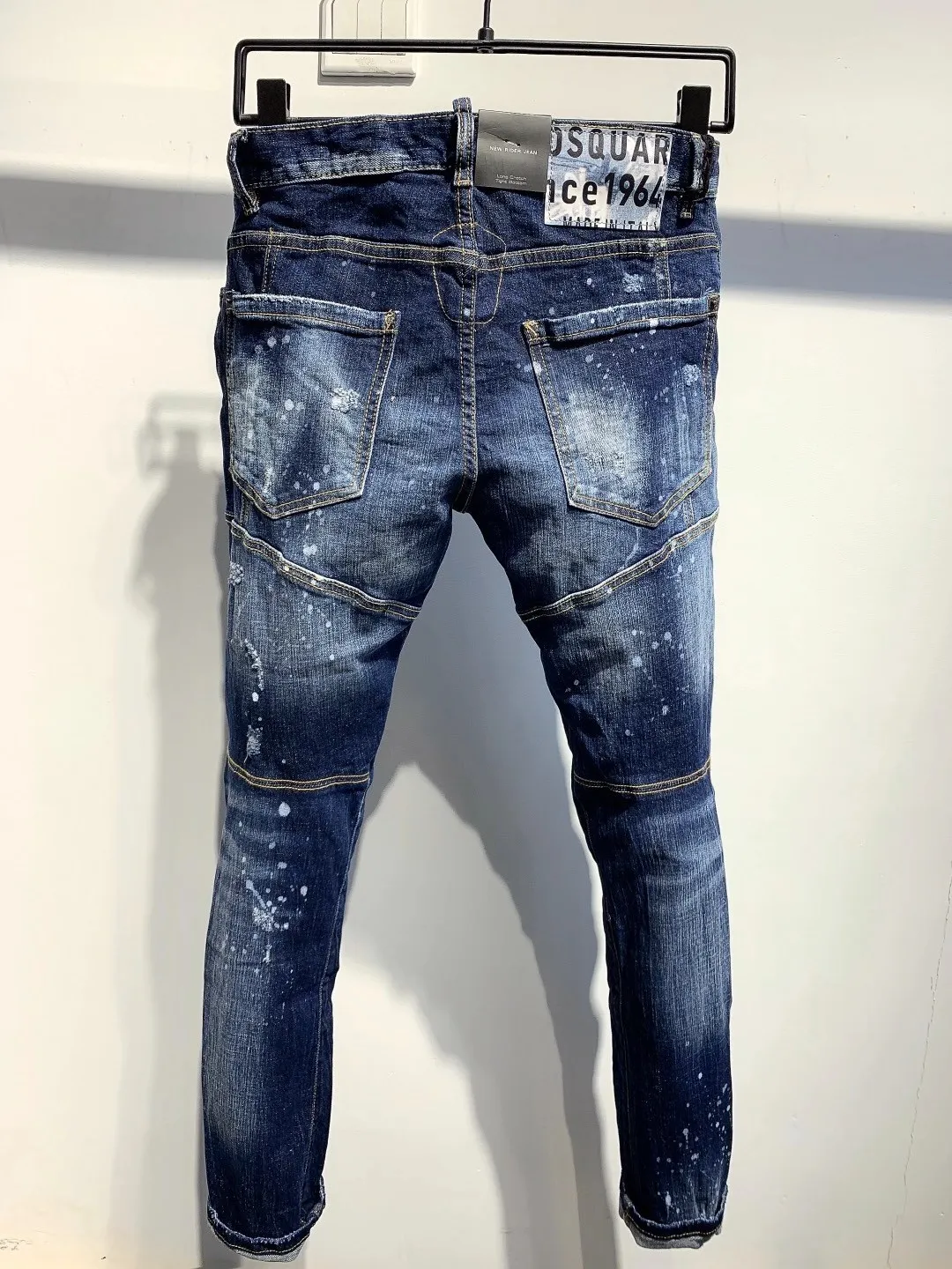 2023 Spring/Summer New D2 Jeans Men's Fashion Men's Washed and Worn Hole Patch Paint Stand Deep Blue Versatile Feet