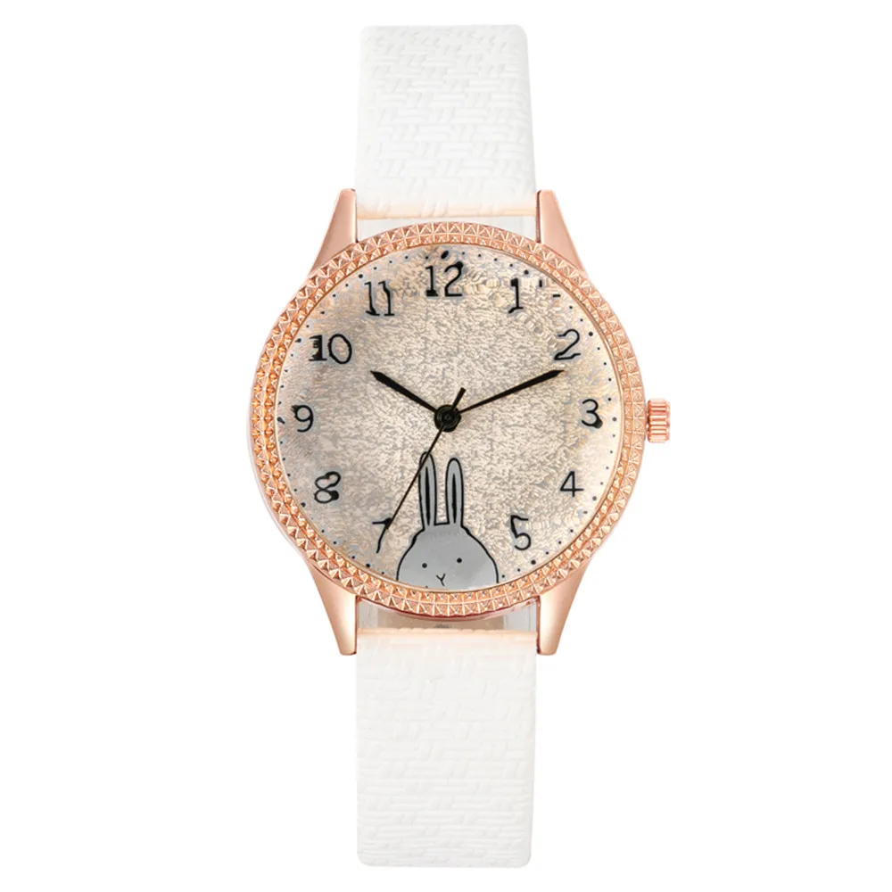 Fashion 2023 New Brand Women Quartz Watch Luxury Pink Rhinestone Rabbit design Ladies Watches Sport Leather Clock Gifts