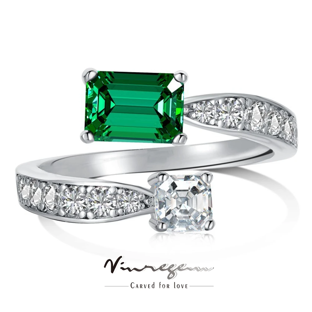

Vinregem 5*7MM Emerald Zircon Gemstone 100% 925 Sterling Silver Fine Vintage Open Row Ring for Women Gifts Jewelry Free Shipping
