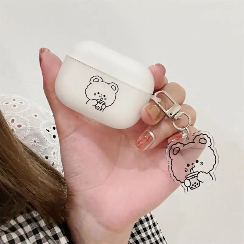

Cartoon Bear Matte Earphone Case for 3 2 Soft TPU Cute Cover For Headset Charging Box Cases with Keyring