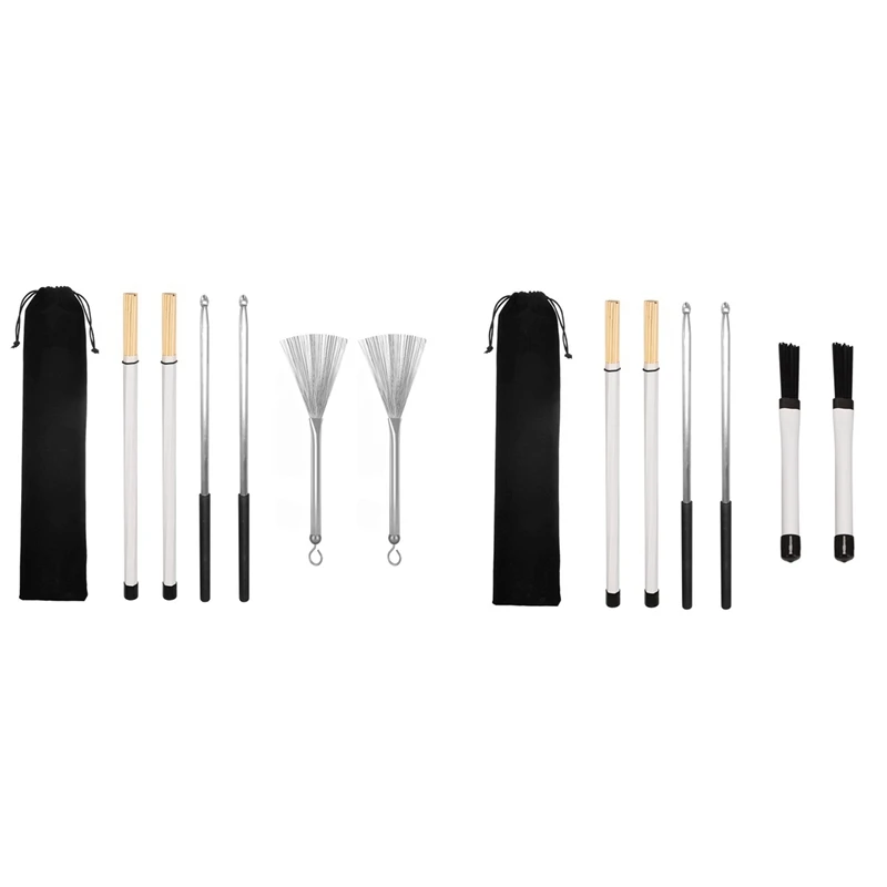 

Drum Sticks,Wood Drum Sticks Wire Brushes Retractable Drum Stick Brush,Aluminum Handle Drum Stick with Storage Bag