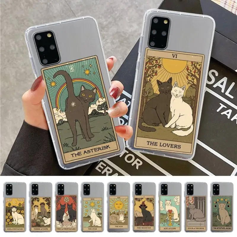 

Witches moon Tarot Mystery totem cat Phone Case for Samsung S20 S10 lite S21 plus for Redmi Note8 9pro for Huawei P20 Clear Case