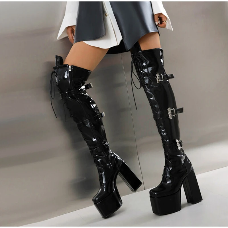 

Женские высокие ботинки в стиле панк, элегантные черные маленькие кожаные ботинки на высоком каблуке, женские ботинки на платформе