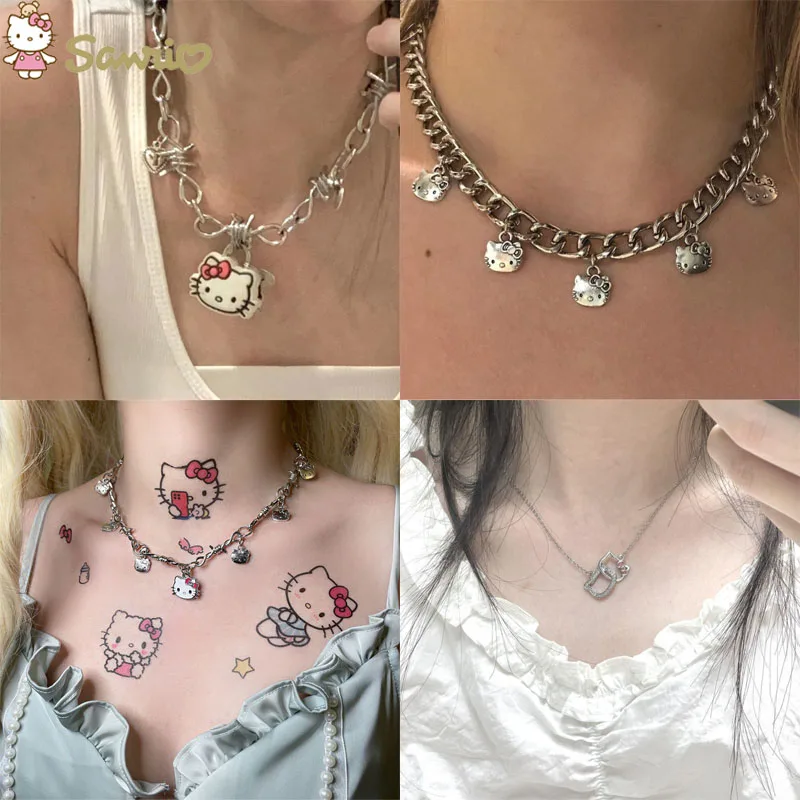 

New In 2022 Sanrio Hello Kittys Shiny Necklace Y2K Cartoon Cute Ornaments Retro Trend Fashion Piece Exquisite Birthday Gifts