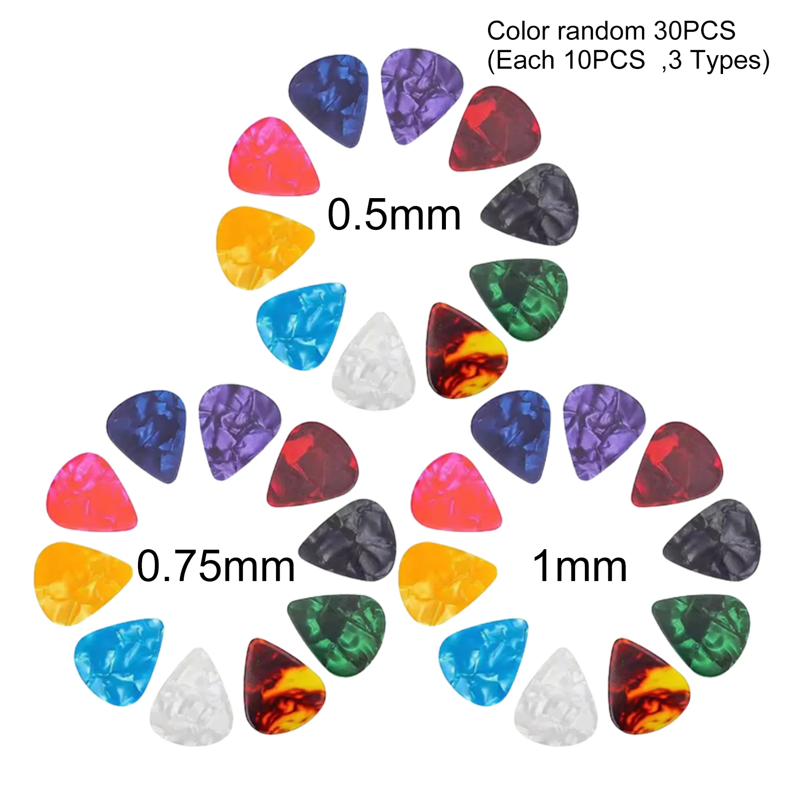 

30pcs Ukulele Color Random Electric Sturdy Guitar Pick Natural Feel 3 Different Thickness 0.5 0.75 1mm Non Slip Universal Smooth