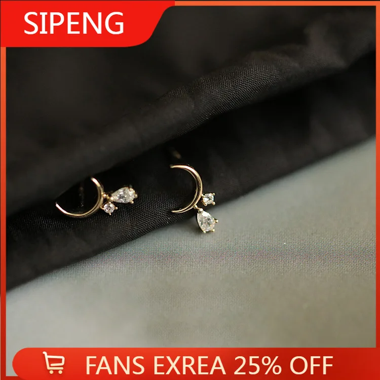 

Fashion Cubic Zircon Cute Moon Small Stud Earrings for Women Elegant Temperament Earrings Party Jewelry Gift