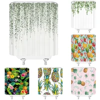 tropical fruit pineapple shower curtain sets watercolor botanical eucalyptus leaves floral bathroom curtains waterproof fabric