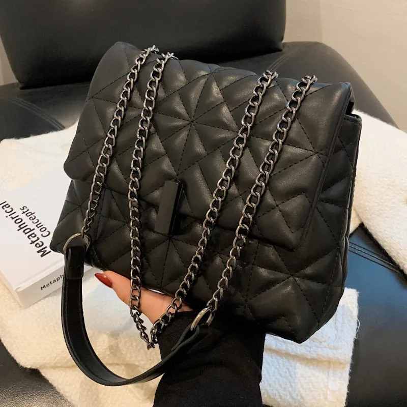 

Luxury Pu Leather Crossbody Embroidery Thread Handbags Women's Sewing Thread Shoulder Bag Quilted Chain Female Messenger Bag