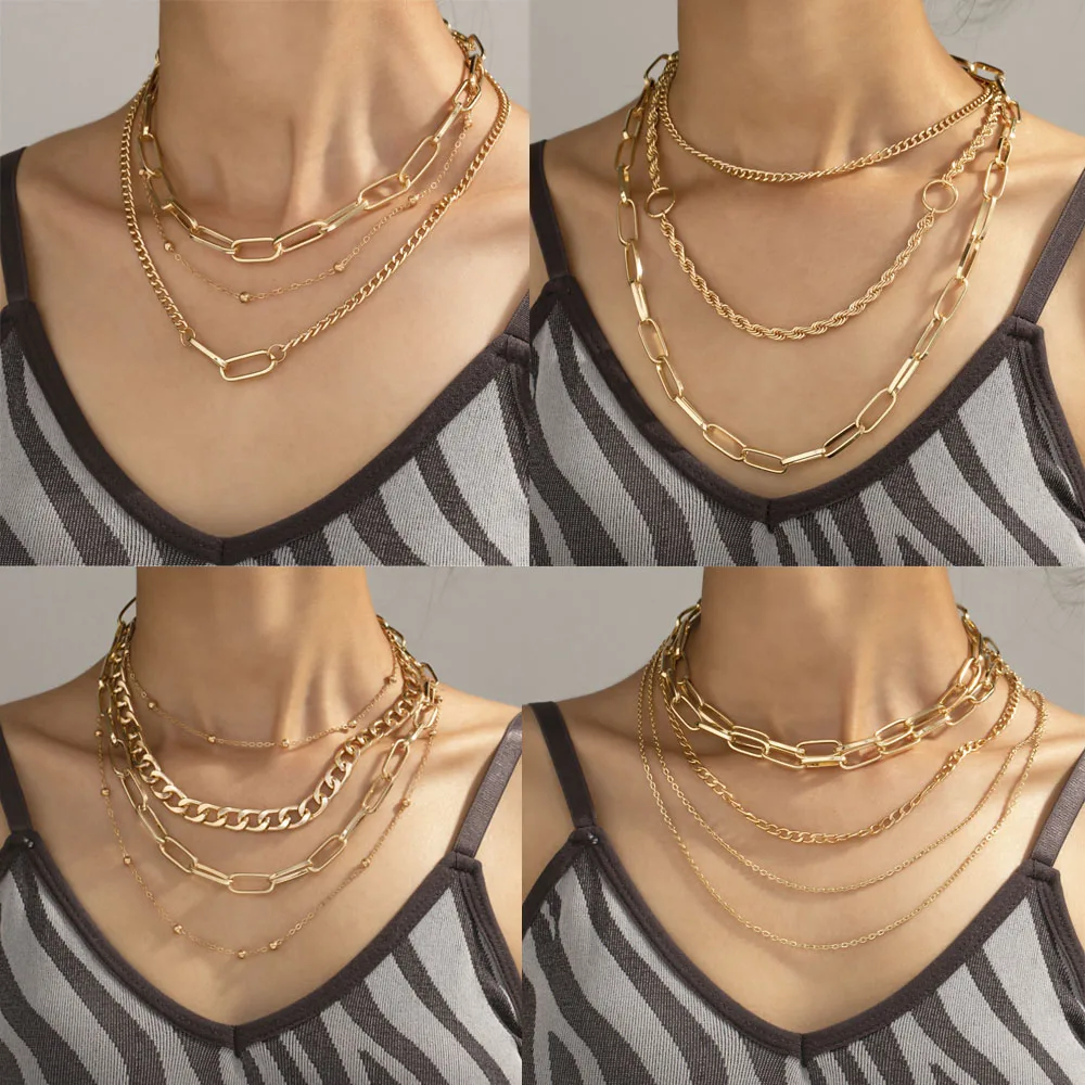 

Bohemian Vintage Multilayer Chain Necklace for Women Gold Color Necklaces Female Girls Collier Femme Collares Jewelry