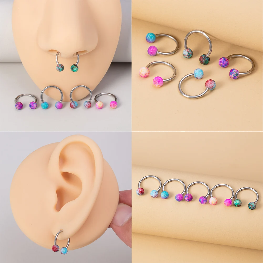 

New Nose Septum Ring Eyebrow Rings Lip Helix Ear Cartilage Fake Piercing Circular Barbell Horseshoe Stud Body Jewelry Gifts