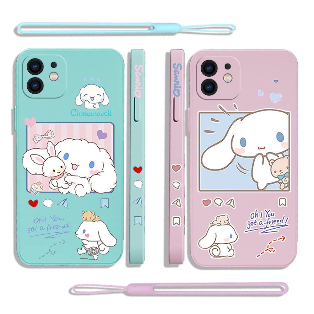 

Sanrio Cinnamoroll Phone Case For iPhone 14 13 12 11 Pro Max Mini X XR XS MAX SE20 8 7 Plus Silicone Cases with Hand Strap