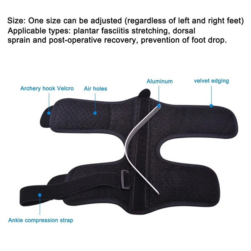 Регулируемый ортопедический поддерживающий корсет для стопы с упором на свод стопы и эластичным поясом при плантарном фасциите.