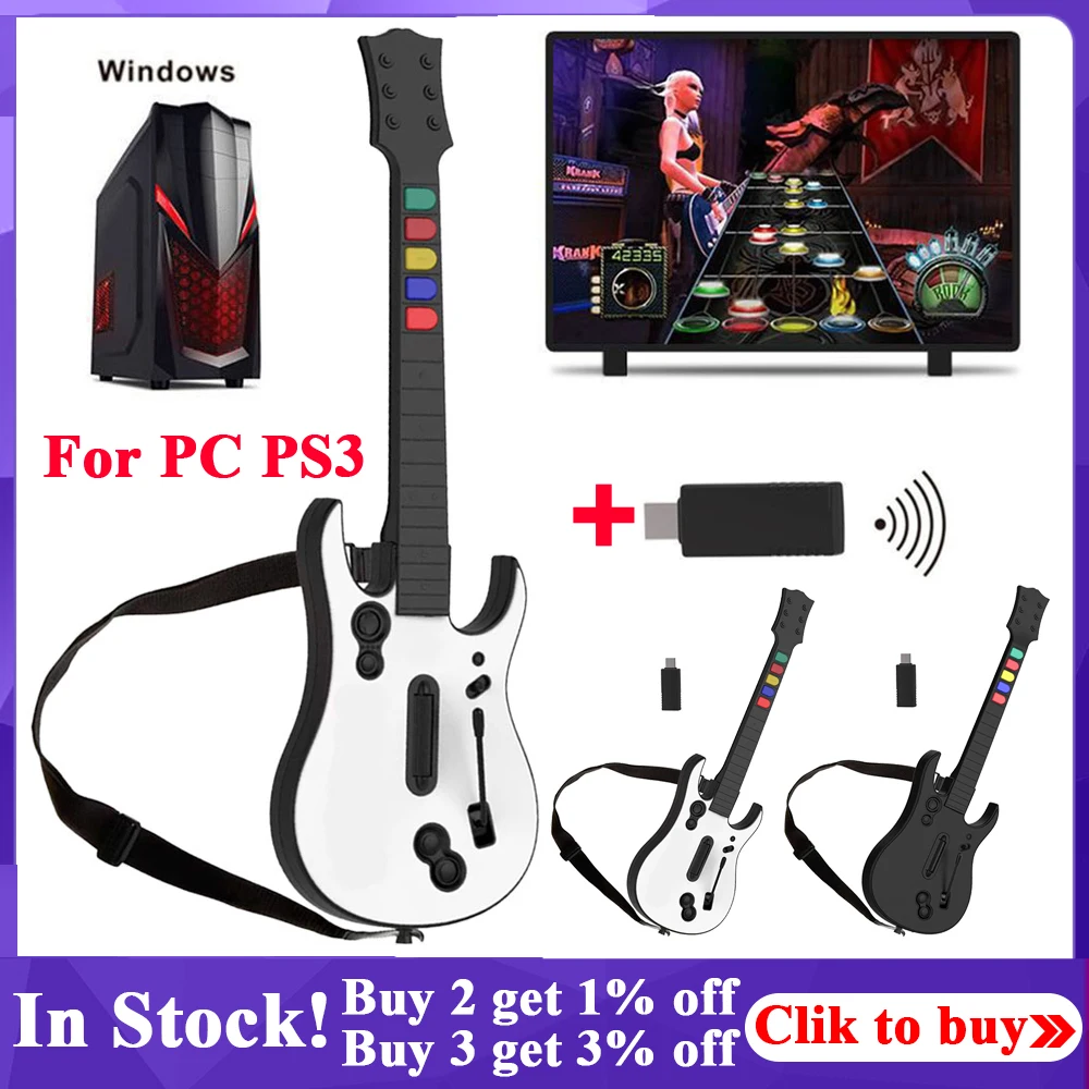 

2023 2 in 1 Guitar Pattern Gamepad Controller with Adjustable Strap Games Remote Gamepad Joystick Console for PC p-s3 Guitar