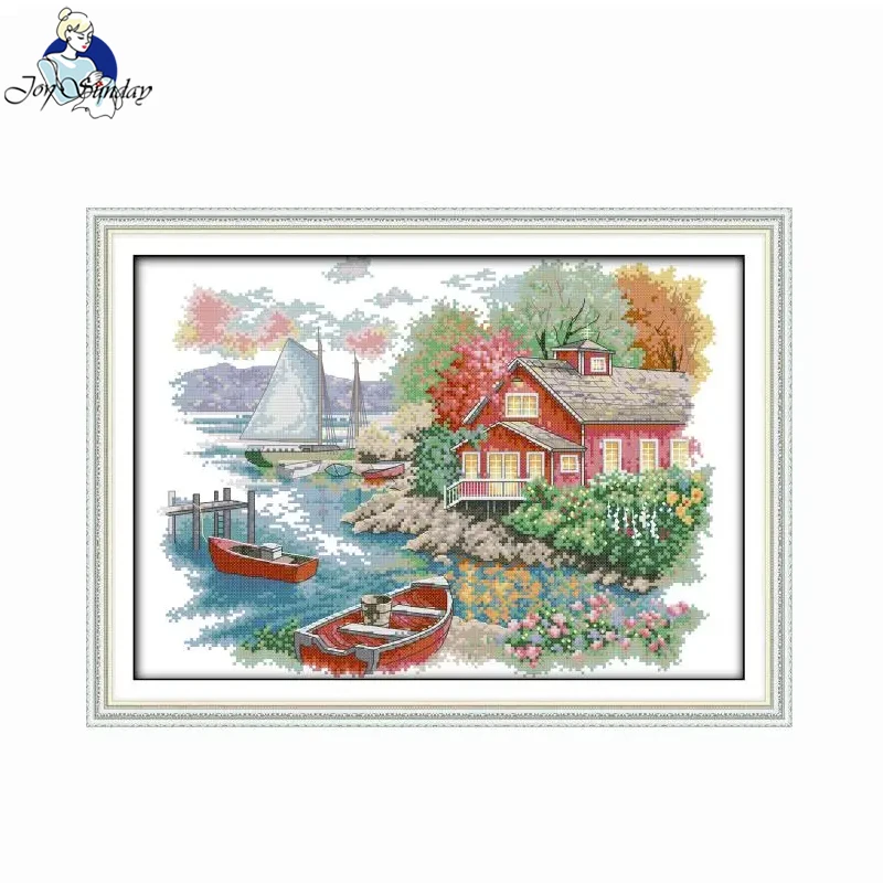 Набор для вышивки крестиком Joy Sunday картина с изображением озёрного дома