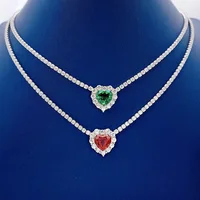 Fashion Necklace 925 Sterling Silver 8*8mm Synthetic Emerald Ruby Color Diamonds Heart Brilliant Cut High-end Jewelry