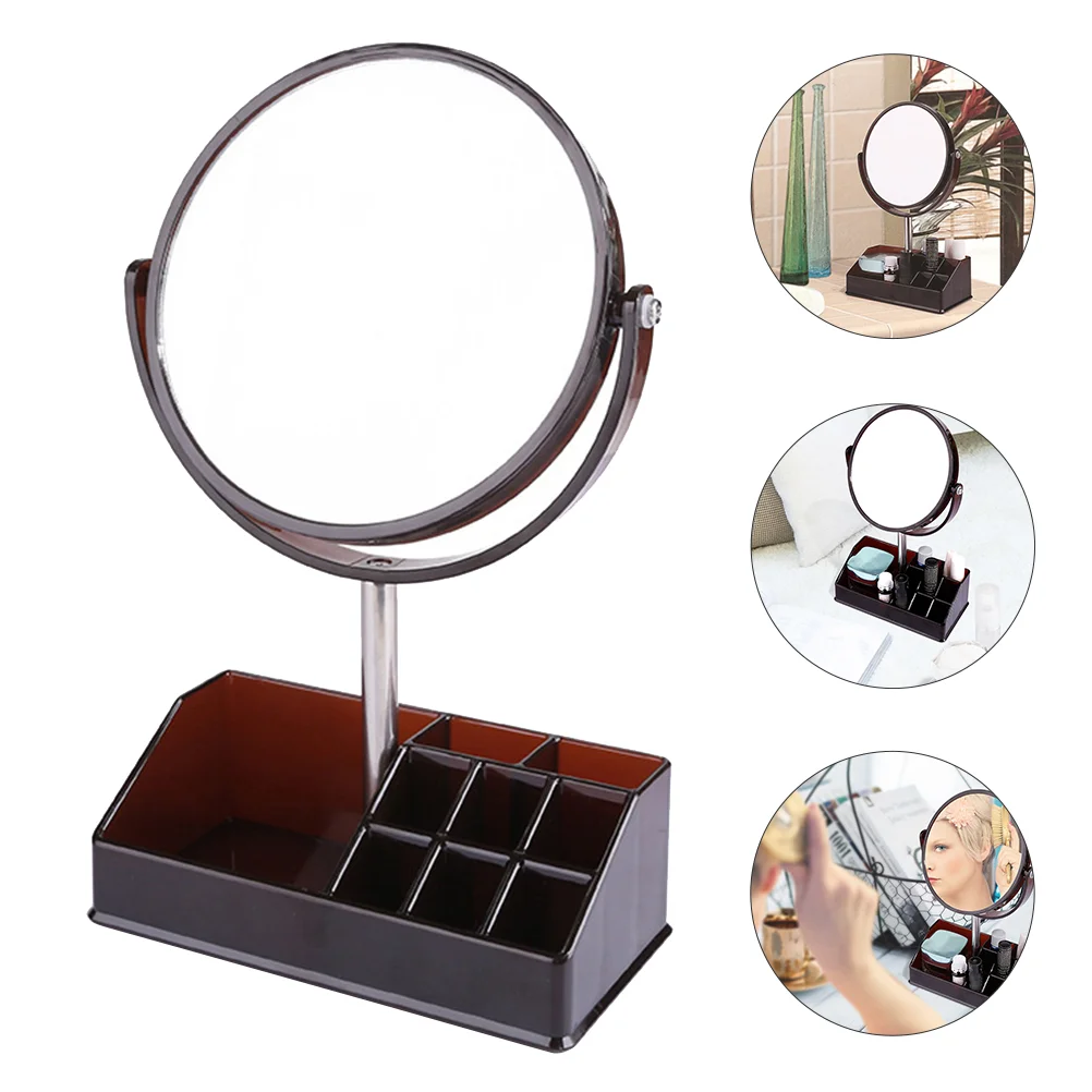 

Desktop Makeup Box Cosmetic Container with 2X Magnification Double Side Mirror