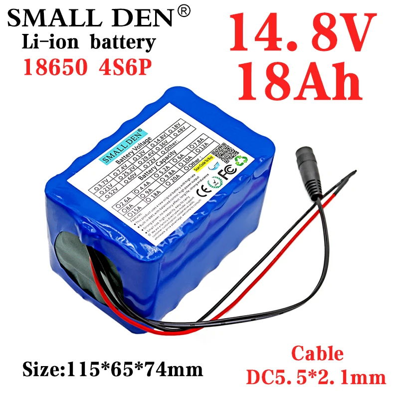

14.8V 18Ah 4S6P 18650 li-iom battery pack night fishing Lamp heater miner's amplifier batteries with BMS
