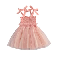 girls solid sleeveless cute dress lace up pleated princess infant toddler summer ruffle dresses baby children clothing 6m 4t