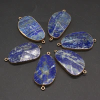 wholesale6pcs natural semi precious stone lapis lazuli gilt edges connector pendant making fashion necklace earring jewelry gift