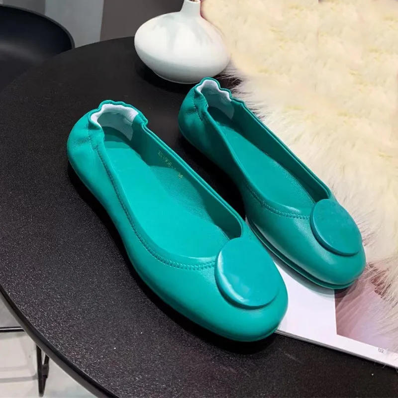 New Women Ballet Shoes Solid Color Genuine Leather High Quality Solid Color Sexy Style Daily Wear Metal Decoration