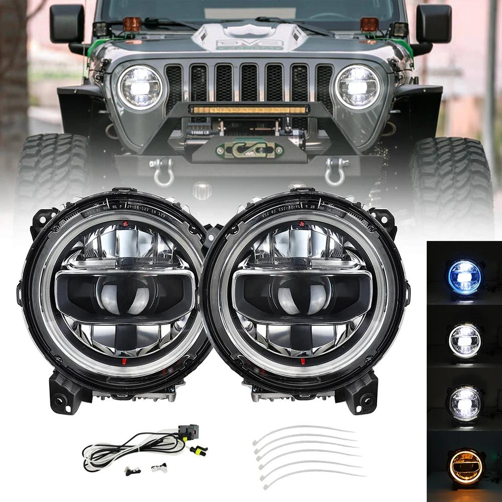 

9-дюймовые фонари заднего хода для Jeep Wrangler JL 2018 2019 2020, светодиодные фары ближнего и дальнего света, дневные ходовые огни