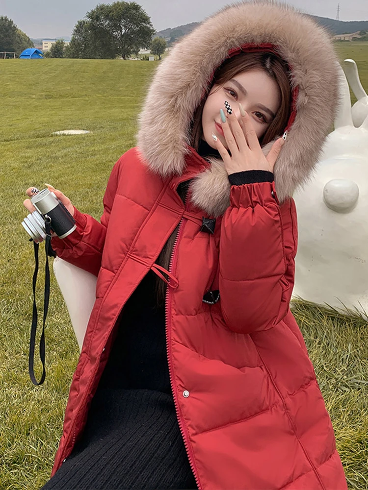 Solid Simple Women's Fashion Long Parkas Jackets 2022 Winter Female Down Cotton Hooded Thick Warm Jacket Casual Women Parka Coat