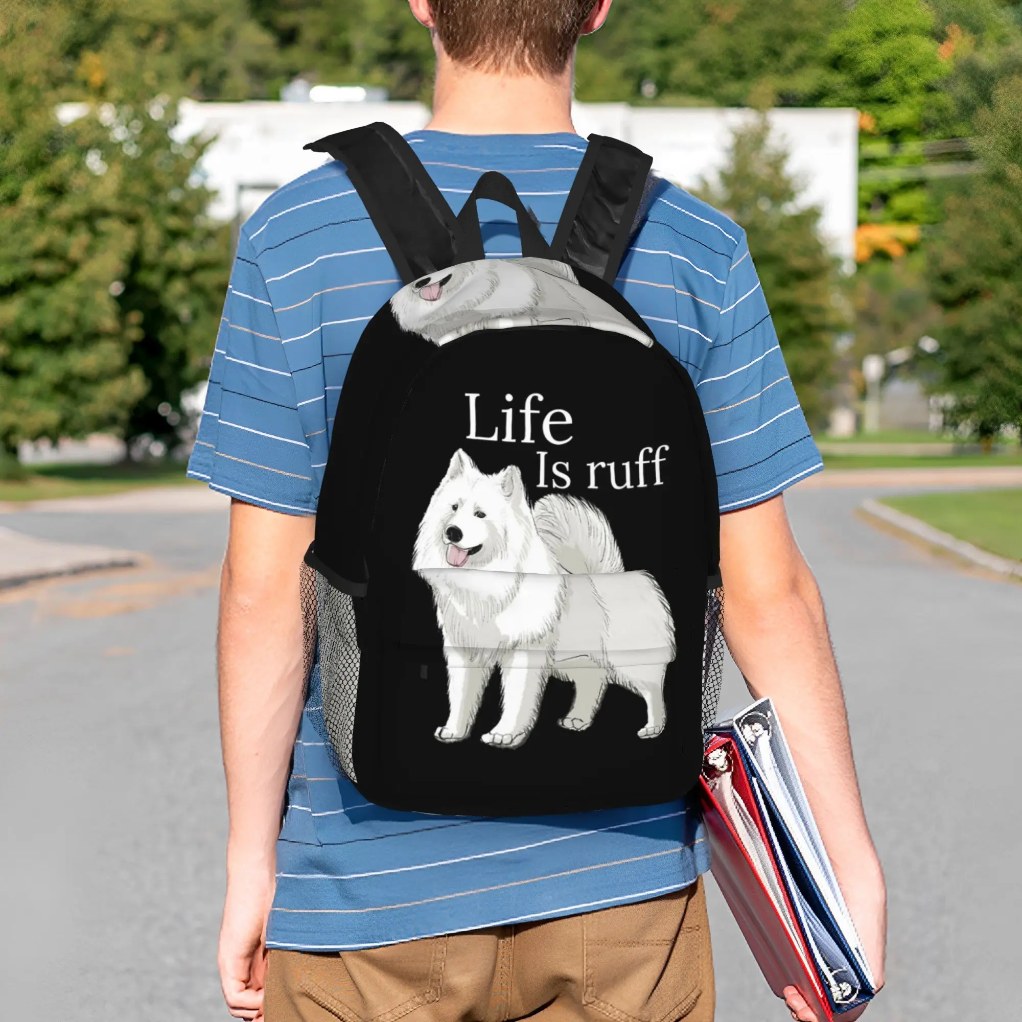 Фото Рюкзак Samoyed Life Is Ruff, хит продаж, вместительный рюкзак для мальчиков и девочек, сумка через плечо для мужчин и женщин, школьная сумка №3