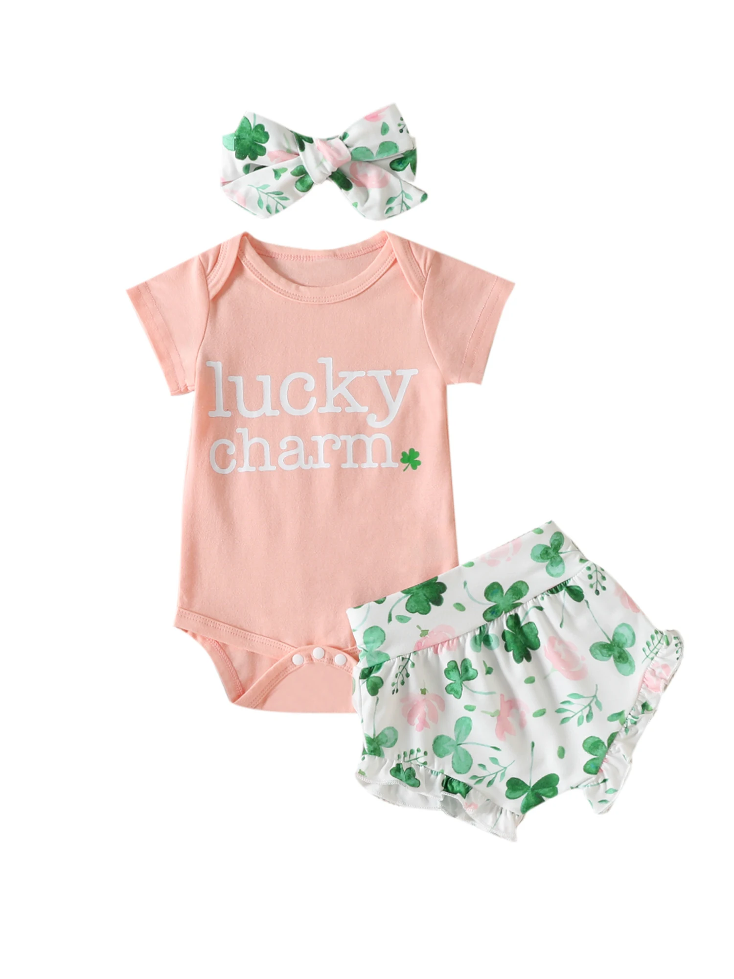 

Newborn Baby Girl St Patrick s Day Outfits Letter Printed Romper Bodysuit Clover Tutu Bloomers Shorts Headband