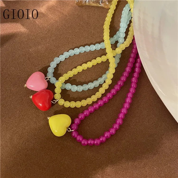 

New colorful beaded heart necklace Fresh Match Candy Color gothic choker necklace women jewelry necklace for women chains boho